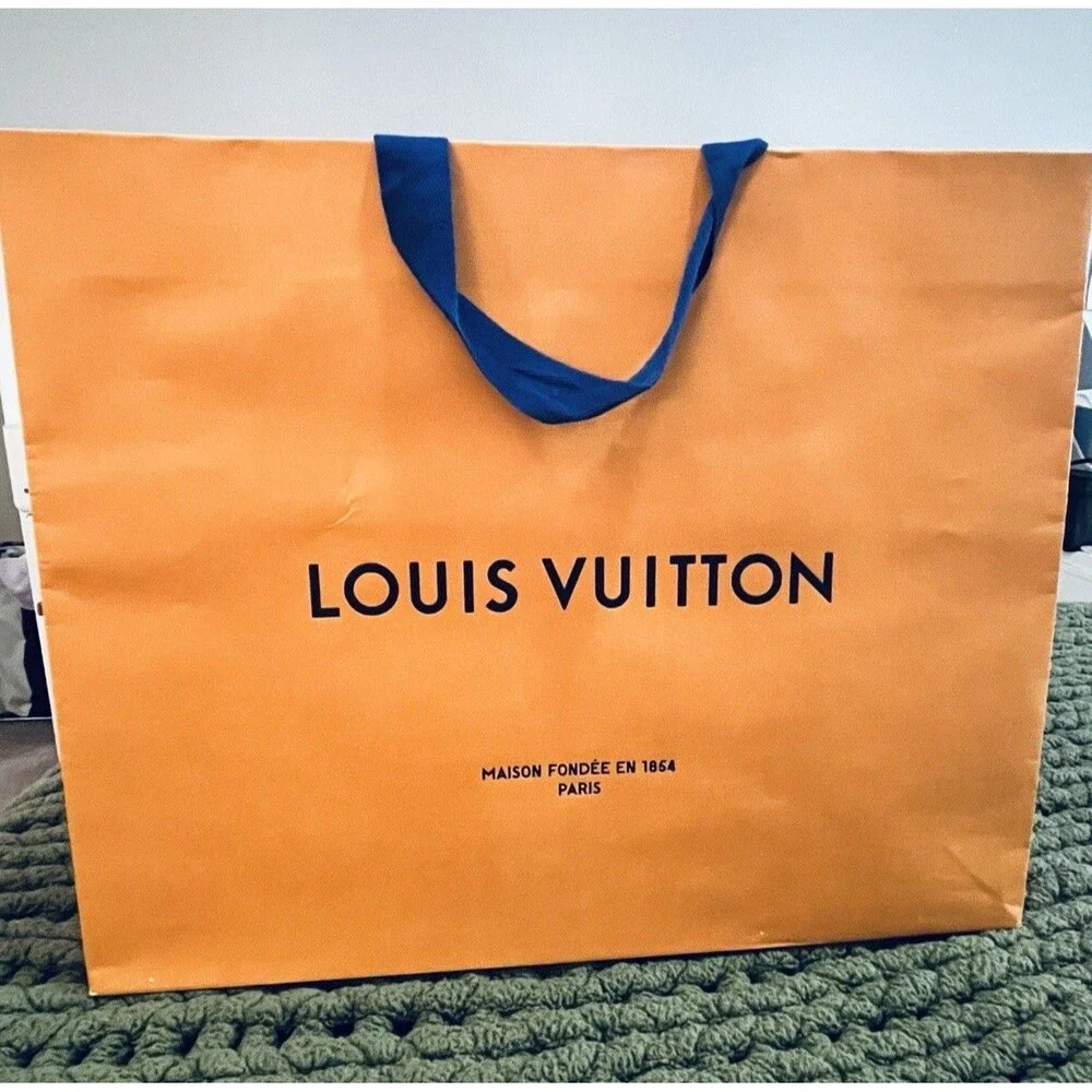LOUIS VUITTON Authentic XL Orange Gift/Shopping Tote Paper Bag 18”x15”x4.5”